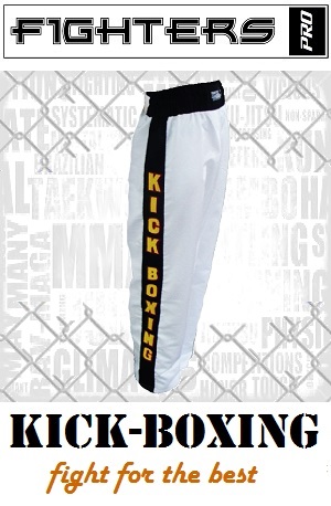 FIGHT-FIT - Pantalones de Kickboxing / Satín / Blanco / XL