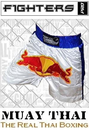 FIGHTERS - Shorts de Muay Thai / Bulls  / Blanc-Bleu / XL