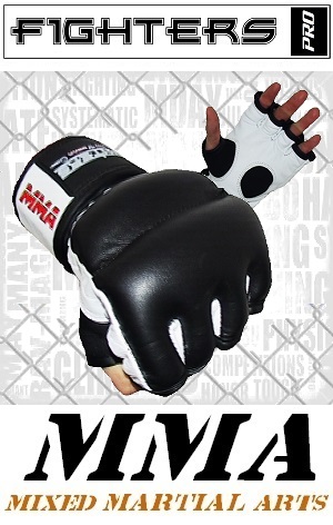 FIGHTERS - MMA Gloves / Cage Fight / Black-White / XL