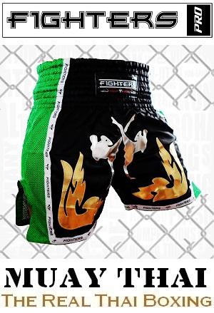 FIGHTERS - Thai Boxing Shorts / Elite Fighters / Black-Green / Large