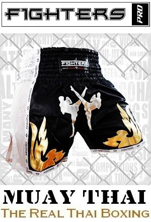 FIGHTERS - Pantalones Muay Thai / Elite Fighters / Negro-Blanco / XL
