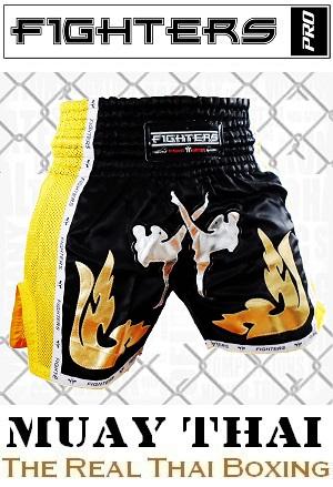 FIGHTERS - Pantalones Muay Thai / Elite Fighters / Negro-Amarillo / XL
