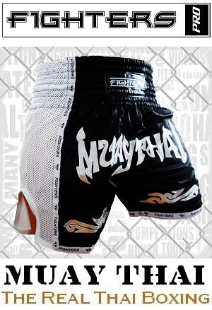 FIGHTERS - Pantaloncini Muay Thai / Elite Muay Thai / Nero-Bianco / Large